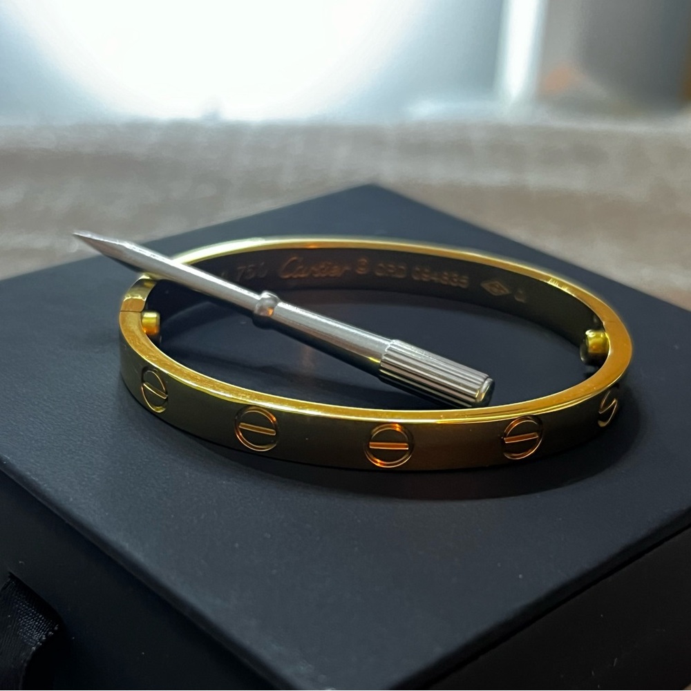 Cartier Style Gold Love Screw Bangle Bracelet w/ Screwdriver Stamped